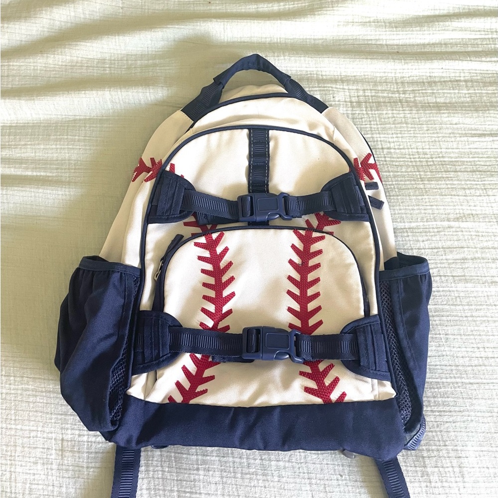 Pottery Barn Kids Baseball Backpack - White and Navy with red